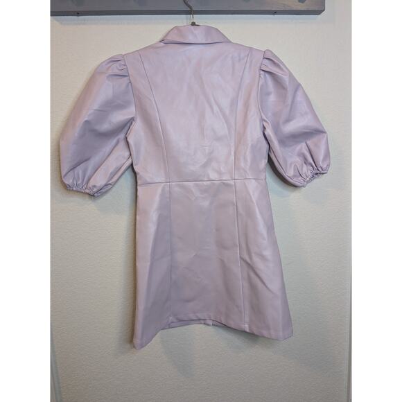 LULUS Sz Sm Cool Style Lavender Vegan Leather Puff Sleeve Button Up Dress $65 - Picture 3 of 7